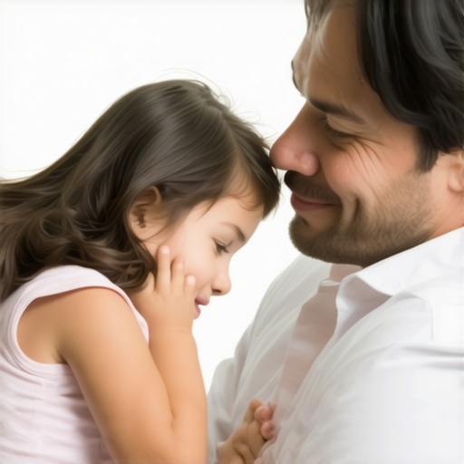 Father and daughter embracing, expressing emotion