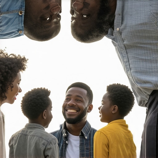 Diverse fathers and children sharing emotional moments outdoors