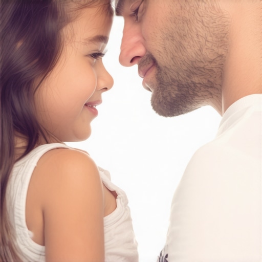 Father and daughter embracing and sharing a heartfelt moment in nature.