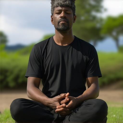 Father meditating outdoors amid nature, representing emotional resilience and openness.