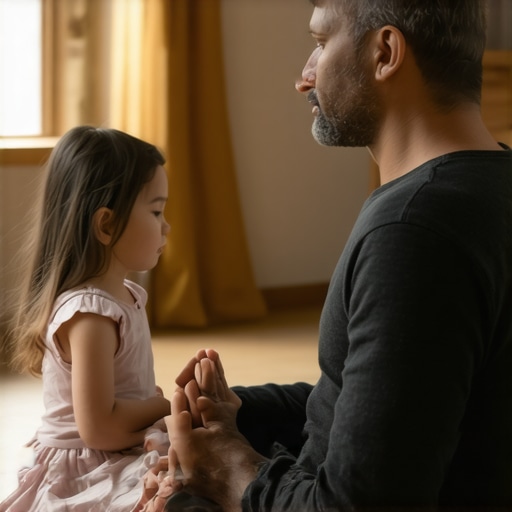 Father and daughter practicing mindfulness together, fostering emotional connection and resilience