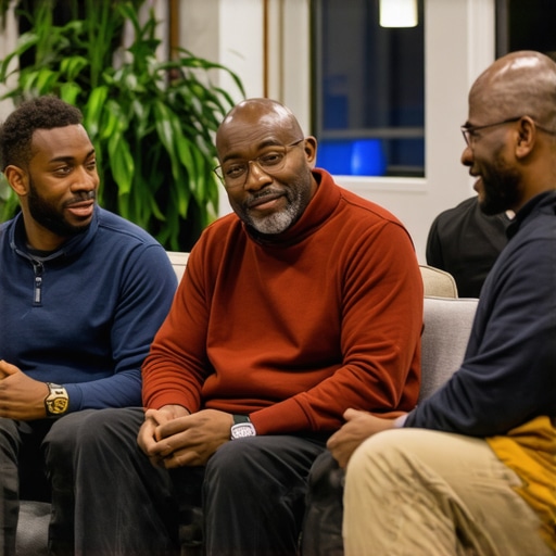 Diverse fathers engaging in heartfelt discussion