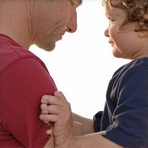 Father and child exchanging a genuine emotional moment outdoors.