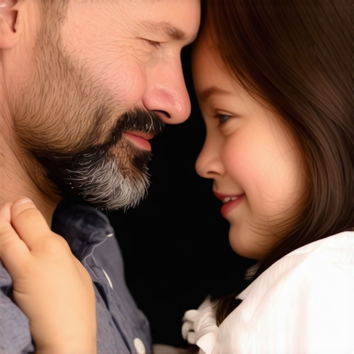 A father and daughter sharing an emotional moment, symbolizing openness and connection.