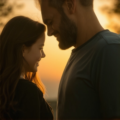 Father and daughter sharing a tender, emotional moment together.