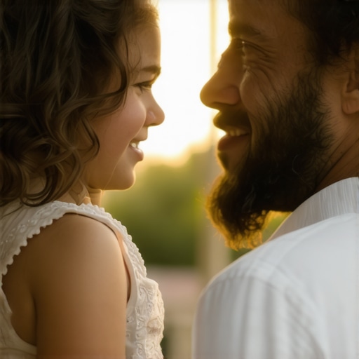 A father and daughter sharing a touching, emotional moment